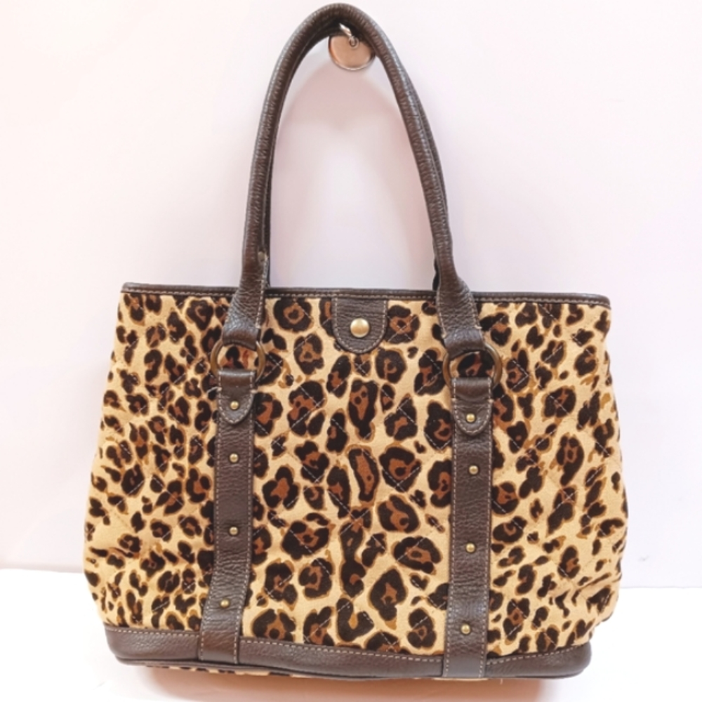 J. Crew Animal/Leopard Print Quilted Canvas Tote w/ Leather Trim